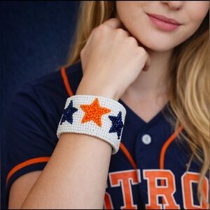 Houston Astros White Beaded Star Cuff Bracelet Orange & Navy Blue Fan Jewelry